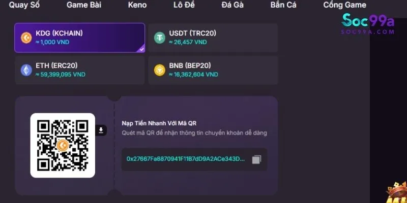 nạp tiền và rút tiền Soc99